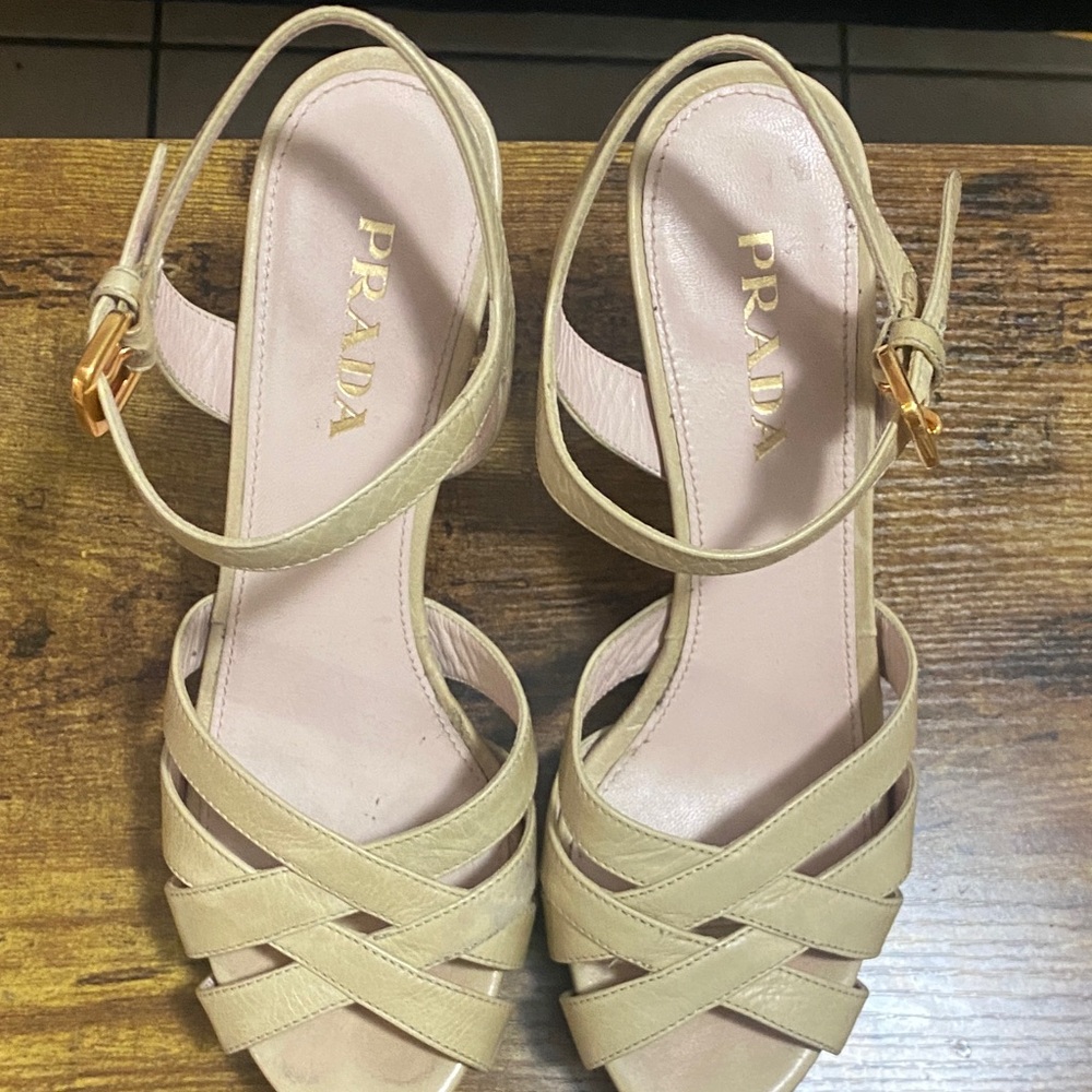 Prada Women's Tan Strappy Heels